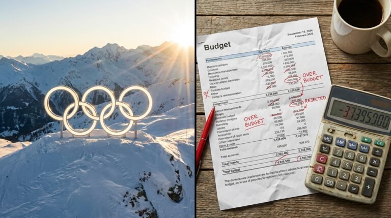 Anneaux-olympiques-sur-fond-de-montagne-enneigee-avec-grue-de-construction-en-arriere-plan