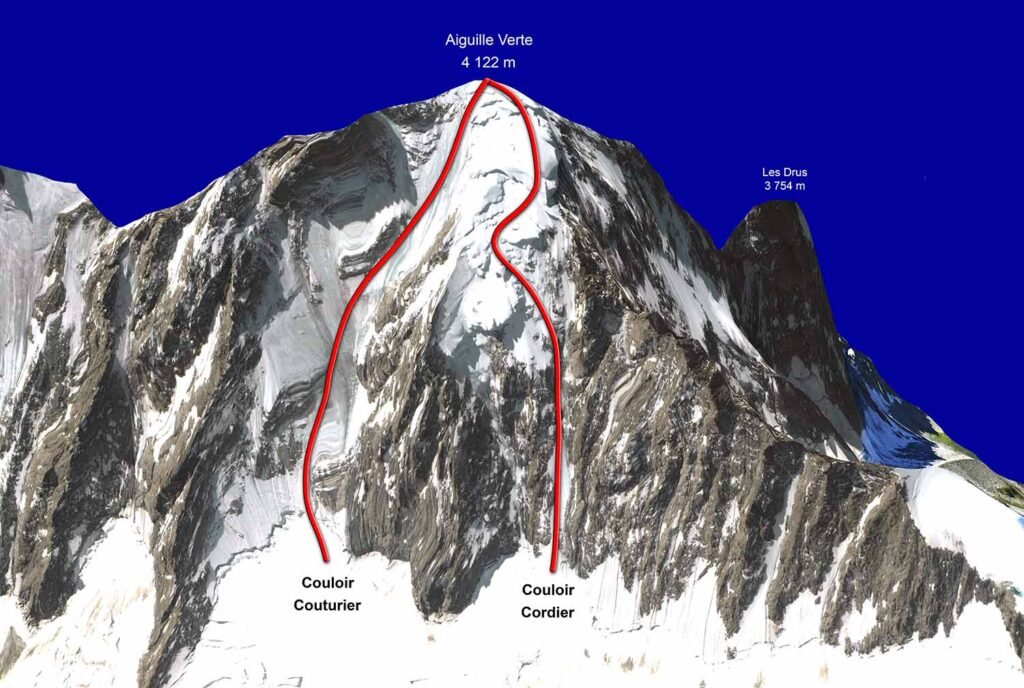 Le terrifiant couloir Couturier sur la face nord de l'Aiguille Verte, un toboggan de glace de 1000 mètres d'une raideur effroyable.