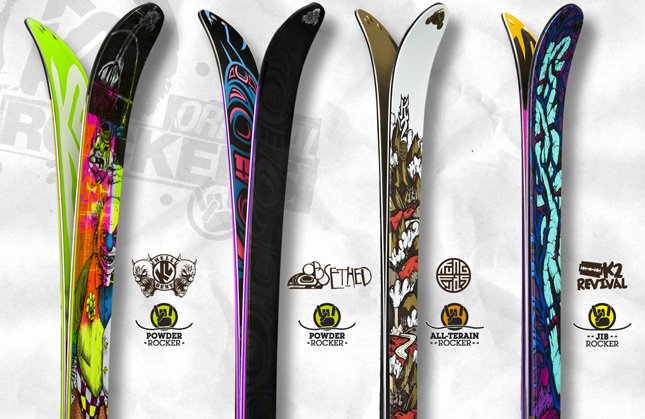 Gros plan sur la spatule d'un ski posée sur la neige, illustrant le profil géométrique et l'élévation du rocker.