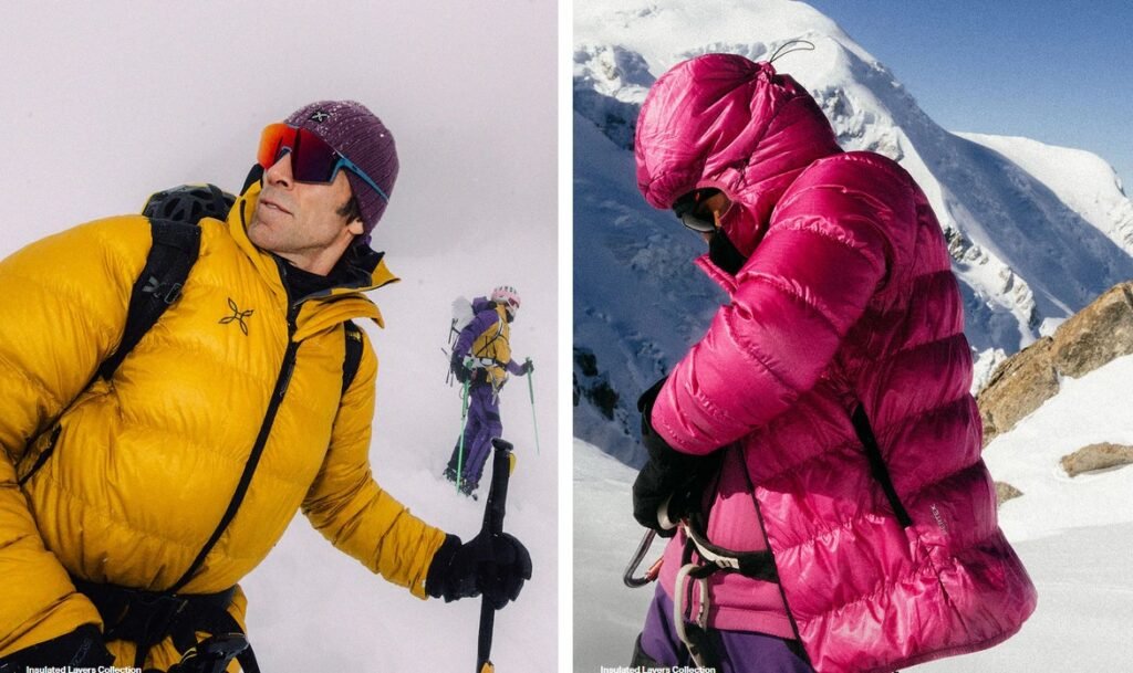 Skieur en montagne portant une micro-doudoune isolante sous sa veste de protection pour conserver la chaleur corporelle.