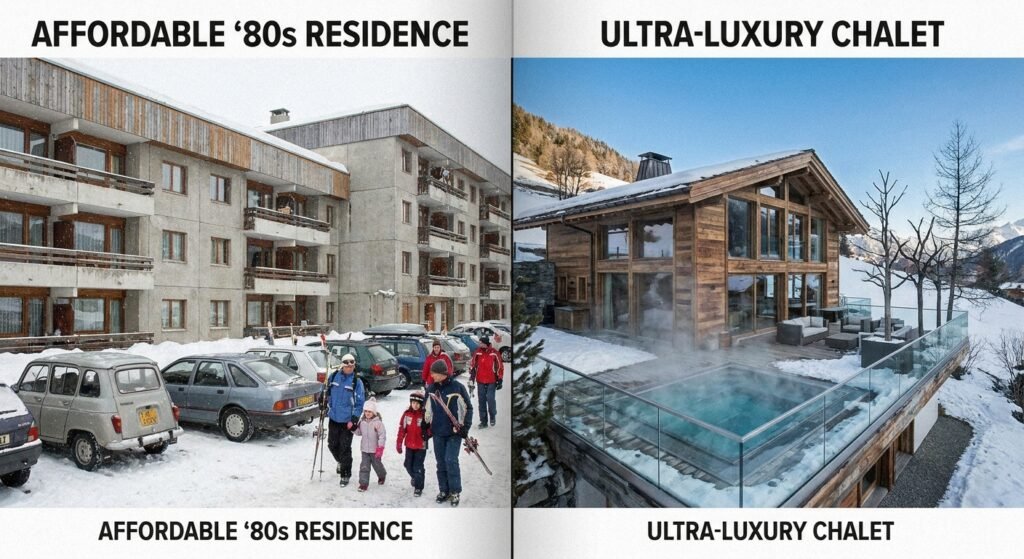 Contraste entre le tourisme familial des résidences de tourisme en déclin et l'hôtellerie de luxe en pleine expansion dans les stations alpines françaises en 2026
Légende : La fracture du tourisme alpin : la résidence de tourisme recule de 4,5 % quand le palace affiche +6,9 %.