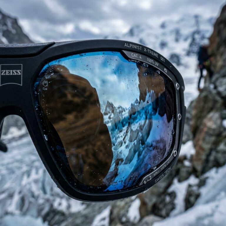 Alpiniste expert testant un vêtement technique en haute montagne.