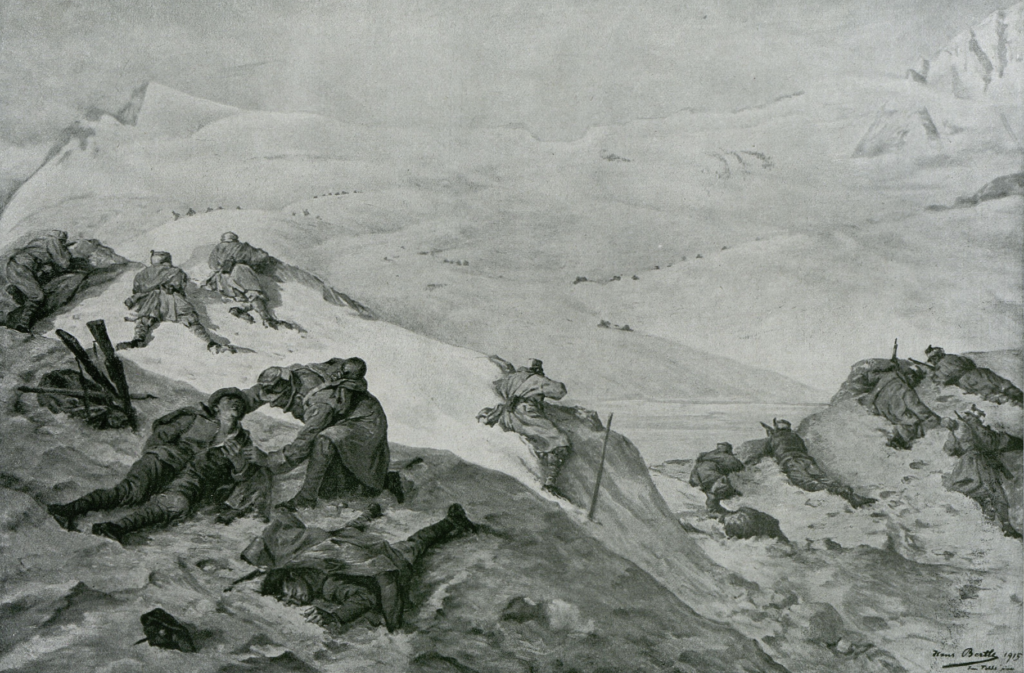 Illustration de la bataille du glacier de Presena, 9 juin 1915