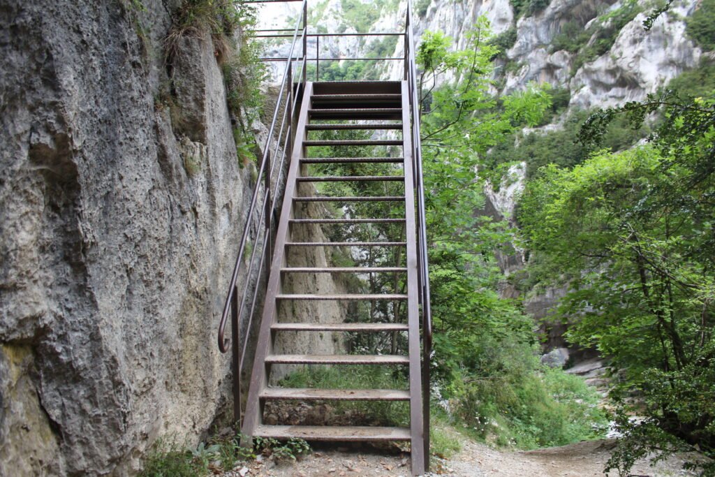 Escalier taillé dans la roche sur le sentier Blanc-Martel, Gorges du Verdon