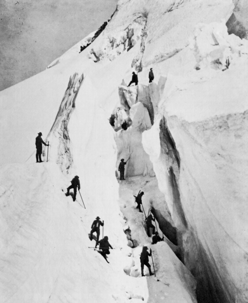 Gravure ou photographie d'époque de l'ascension du Mont-Blanc par les frères Bisson