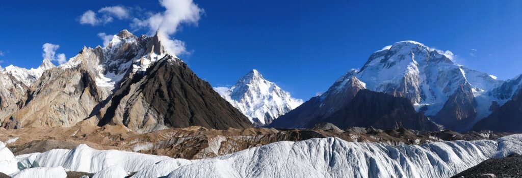 Panorama du Marble Peak, K2 et Broad Peak, Karakoram